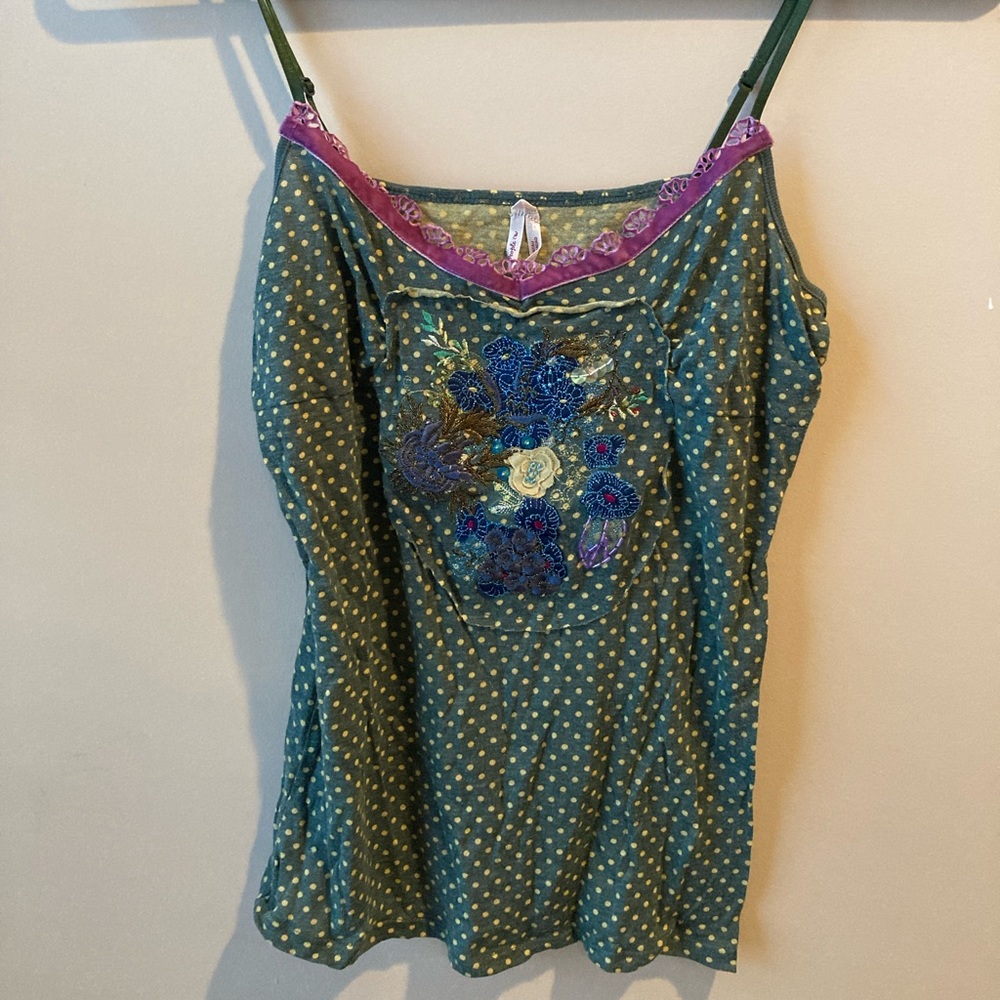 Free People green embellished tank top